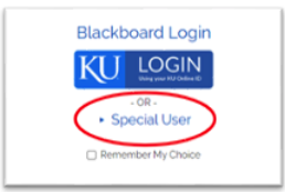 Blackboard screen showing the Special User link
